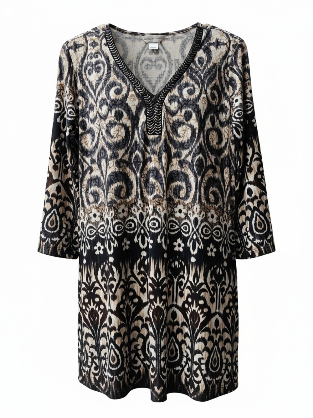 Christopher & Banks Black and Cream V-Neck Printed Tunic